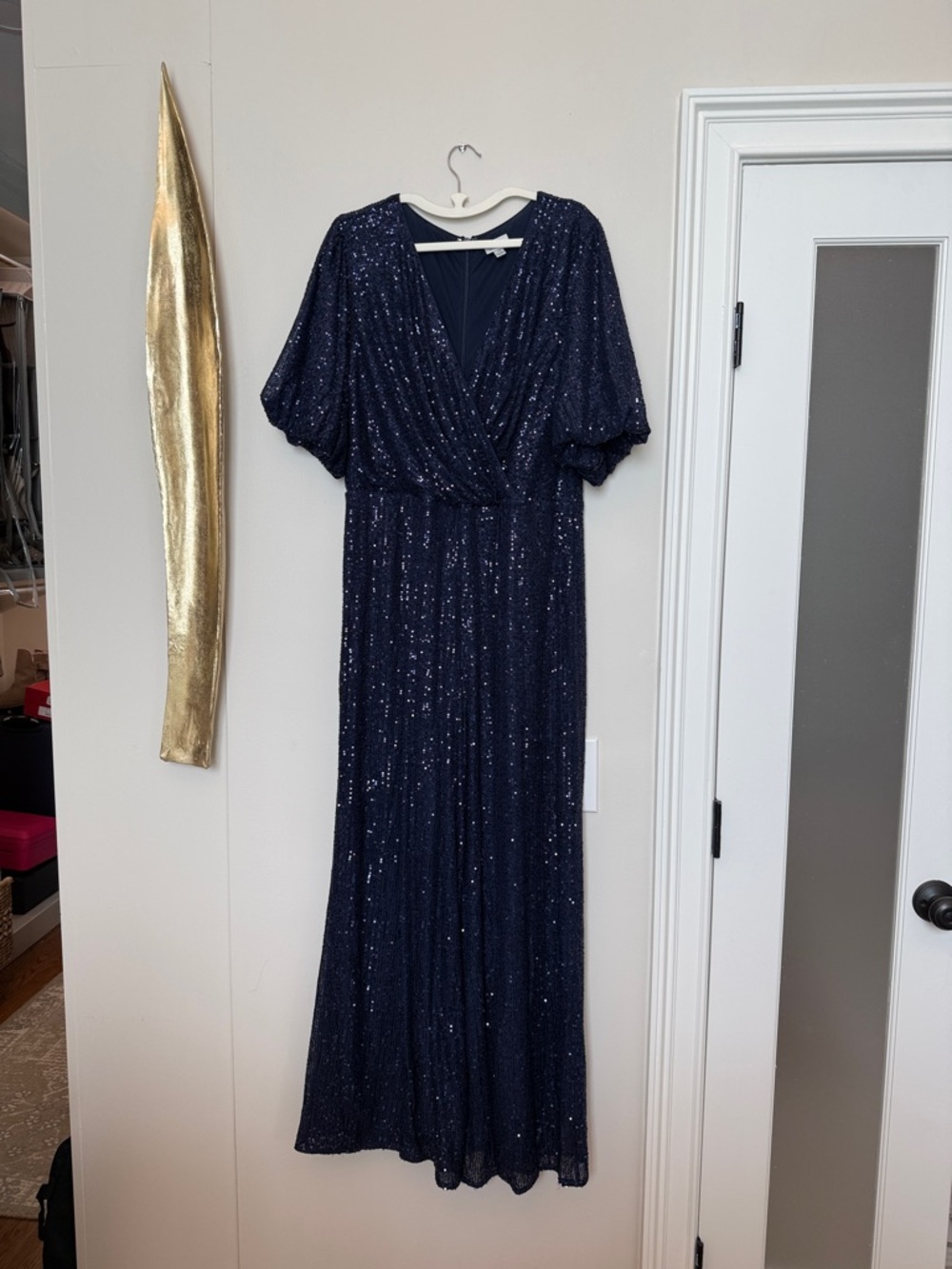 Navy Sequin Wide Leg Jumpsuit